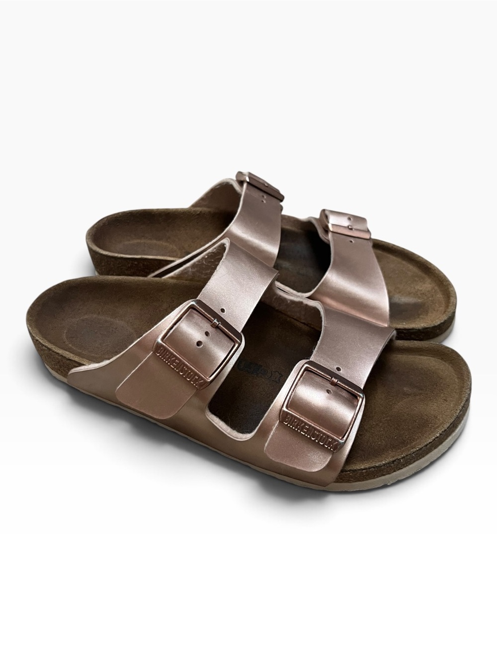 Birkenstock Arizona Kids Metallic Rose Double-Buckle Slides